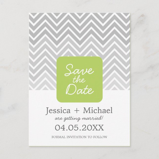 Green Grey Ombre Zickzack Wedding Save the Date An Ankündigungspostkarte (Vorderseite)