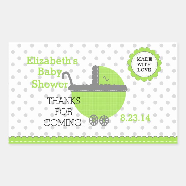 Green & Grey Polka Dots-Baby Dusche Rechteckiger Aufkleber (Vorderseite)
