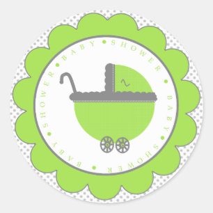 Green & Grey Polka Dots-Baby Dusche Runder Aufkleber