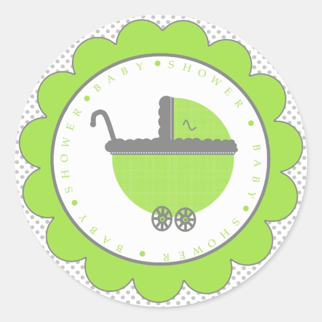 Green & Grey Polka Dots-Baby Dusche Runder Aufkleber (Vorderseite)