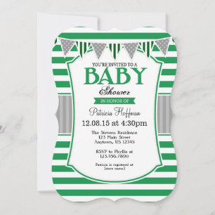 Green Grey Stripes Baby shower Invitation
