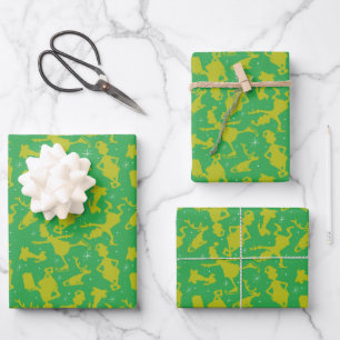 Green Grinch Ice Skaten Pattern Geschenkpapier Set