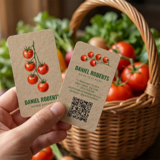 Green Grocery Business Card – Watercolor Tomato  Visitenkarte