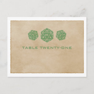 Green Grunge D20 Dice Gamer Numéro de table Carte 