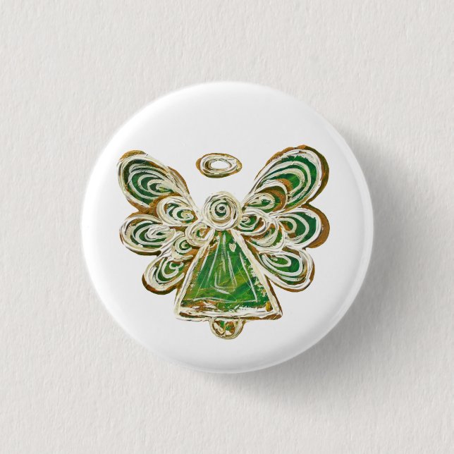 Green Guardian Angel Custom Holiday Button Button (Vorderseite)