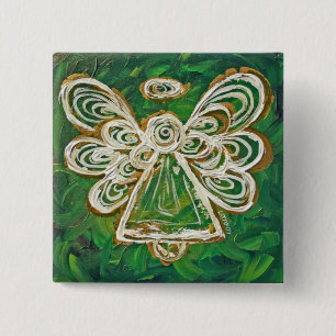 Green Guardian Angel Custom Holiday Button Button