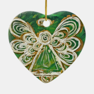Green Guardian Angel Keramik Ornament