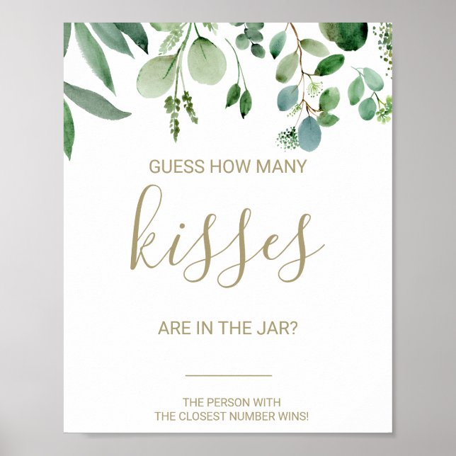 Green Guess Wie viele Kisses Brautparty Game Poster (Vorne)