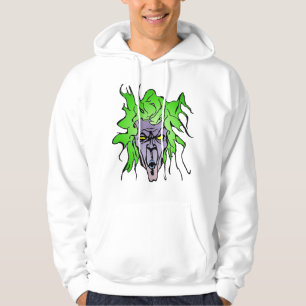 Green Hair Comic Book Villain mit Lila Haut Hoodie