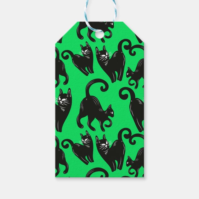 Green Halloween Black Cat Geschenkanhänger (Vorderseite)