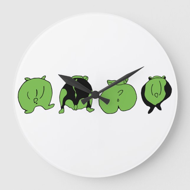 Green Hamster Hintern Große Wanduhr (Vorderseite)