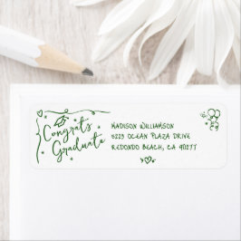 Green Hand Drawn Doodle Graduation White Address