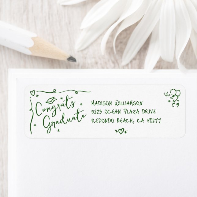 Green Hand Drawn Doodle Graduation White Address (Insitu)