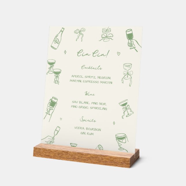 Green Hand Drawn Italian Wedding Cin Cin Bar (Angle)