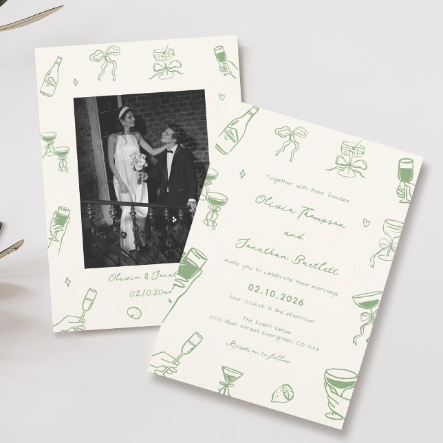 Green Hand Drawn Quirky Wedding Einladung (Von Creator hochgeladen)