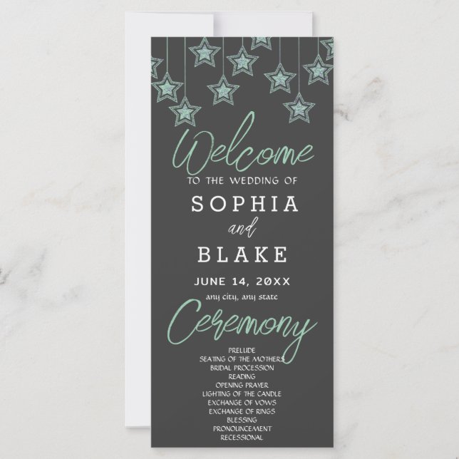 Green Hanging Stars Shadow Gray Wedding Program (Vorderseite)
