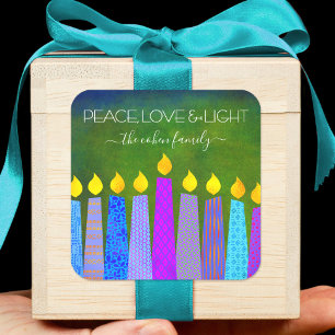 Green Hanukkah Blue Boho Candles Peace Liebe Light Quadratischer Aufkleber