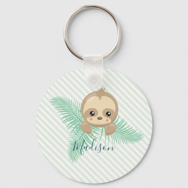 Green Happy Baby Sloth Baby Dusche Schlüsselanhänger (Vorderseite)