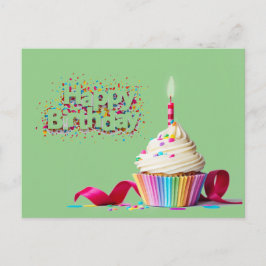 Green Happy Birthday Cupcake Postcard Postkarte