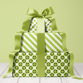 Green Happy Face Stripes und Polka Dot Geschenkpapier Set