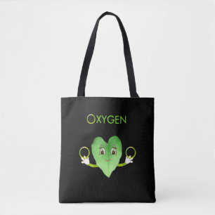 Green Happy Heart Leaf auf Black Tote Bag Tasche