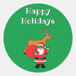 Green Happy Holidays Afrikanischer Weihnachtsmann Runder Aufkleber