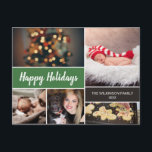 Green Happy Holidays Foto Weihnachten<br><div class="desc">Ihre schönen Fotos verdienen es, während dieser Jahreszeit geteilt zu werden, wenn Sie herzliche Wünsche senden. Passen Sie dieses moderne Collage Design an und personalisieren Sie es mit Ihrem Familiengruß. Finden Sie die anderen Stücke aus der Sammlung. Dieses Design verwendet Grün als Akzent-Farbe, kann aber mithilfe des weiteren Tools zur...</div>