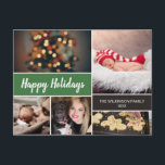 Green Happy Holidays Foto Weihnachten<br><div class="desc">Ihre schönen Fotos verdienen es, während dieser Jahreszeit geteilt zu werden, wenn Sie herzliche Wünsche senden. Passen Sie dieses moderne Collage Design an und personalisieren Sie es mit Ihrem Familiengruß. Finden Sie die anderen Stücke aus der Sammlung. Dieses Design verwendet Grün als Akzent-Farbe, kann aber mithilfe des weiteren Tools zur...</div>