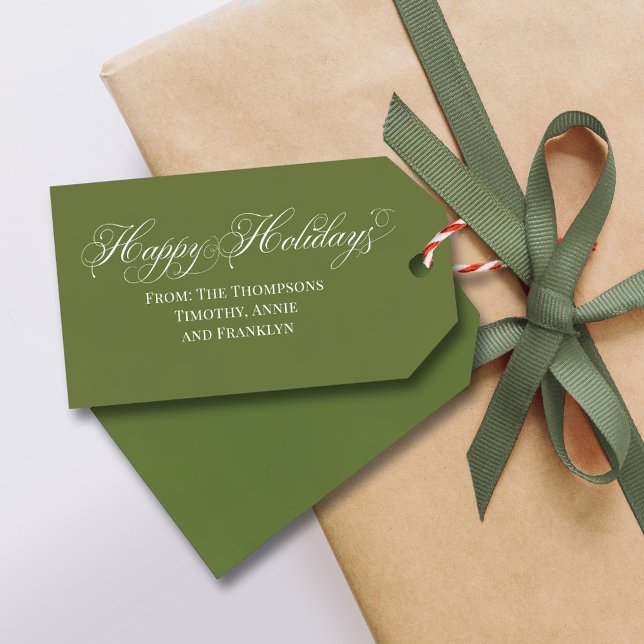 Green Happy Holidays Kalligrafie Skript Custom Geschenkanhänger (Happy Holidays calligraphy script gift tag. )