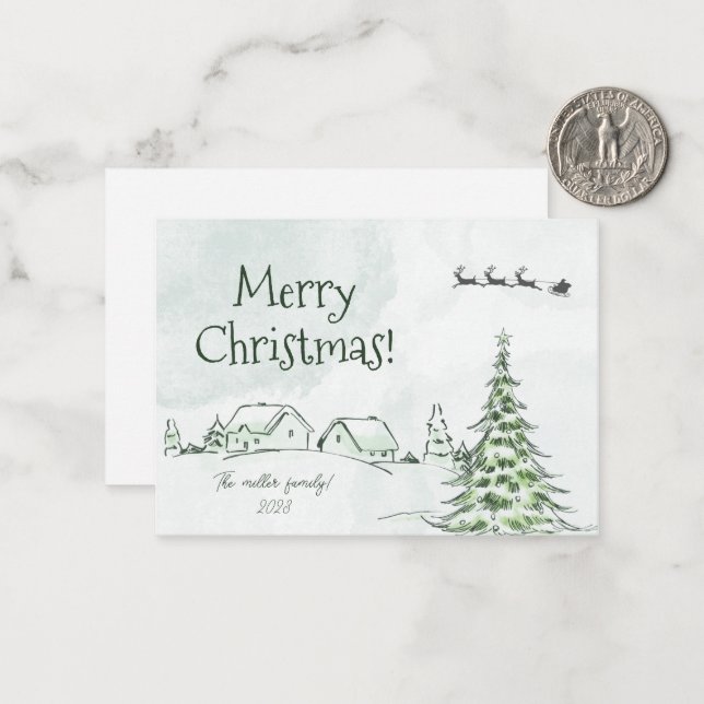 Green Happy Holidays Personalisierte Weihnachtskar Mitteilungskarte (Vorderseite/Rückseite Beispiel)