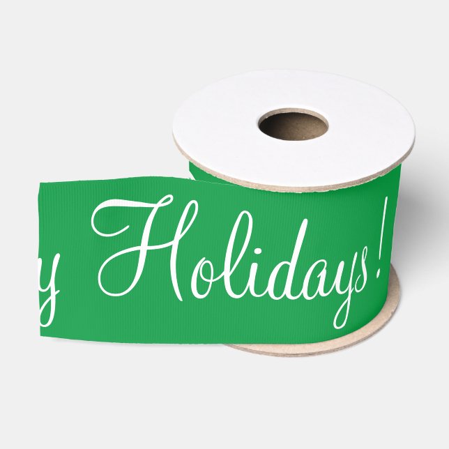 Green Happy Holidays Script Moderne Weihnachten Ripsband (Spule)