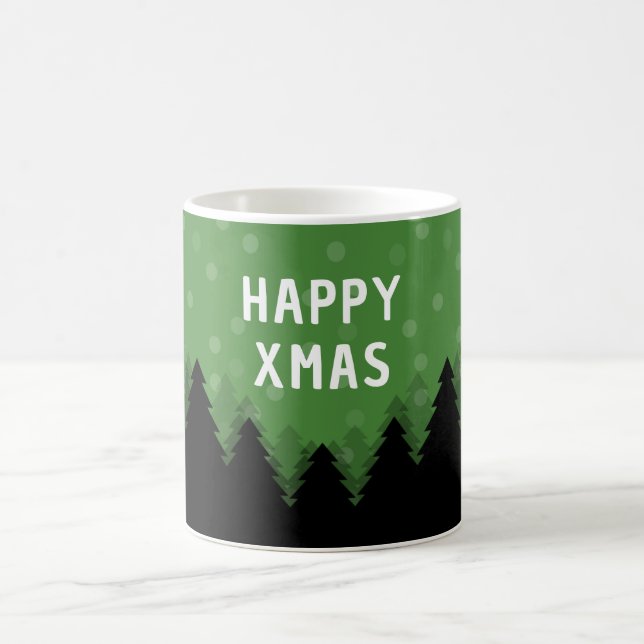 Green Happy Xmas Tasse mit Wald, Bäumen und Schnee (Mittel)