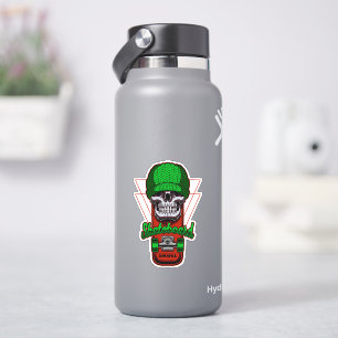 Green Hat Skull Brown Skateboard 4" Kiss Cut Vinyl Aufkleber