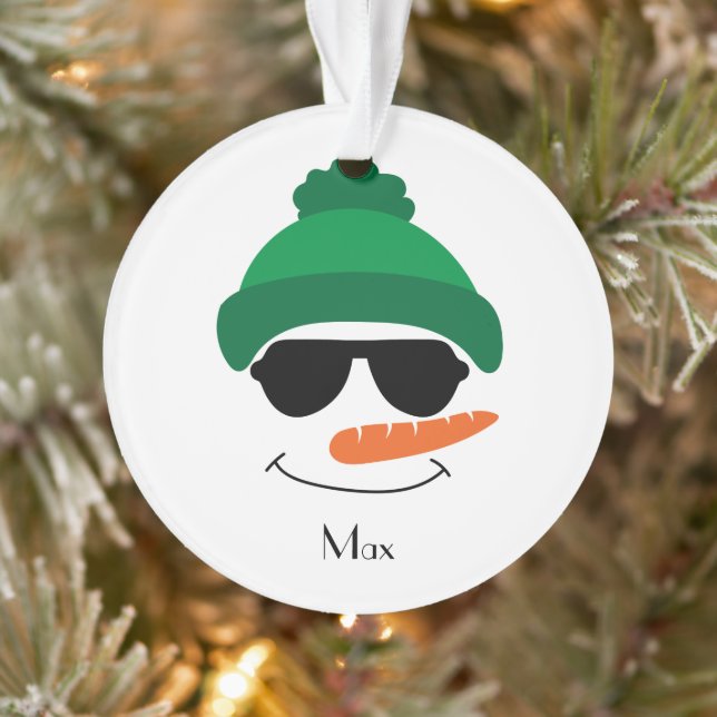 Green Hat und Sonnenbrille Snowman Face Ornament (Baum)