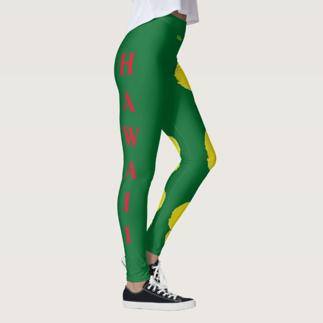 Green Hawaii Staat Blume Gelber Hibiskus Leggings (Rechts)
