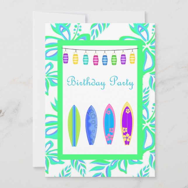 GREEN Hawaiian PARTY EINLADUNG Surfboard (Vorderseite)