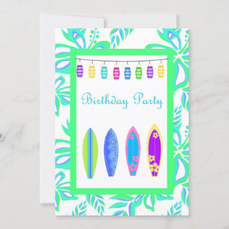 GREEN Hawaiian PARTY EINLADUNG Surfboard