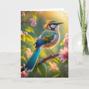 Green Headed Aquamarin Winged Fantasy Bird Karte