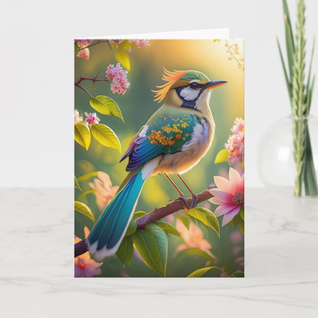 Green Headed Aquamarin Winged Fantasy Bird Karte (Vorderseite)