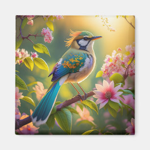 Green Headed Aquamarin Winged Fantasy Bird Magnet