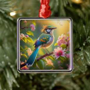 Green Headed Aquamarin Winged Fantasy Bird Ornament Aus Metall