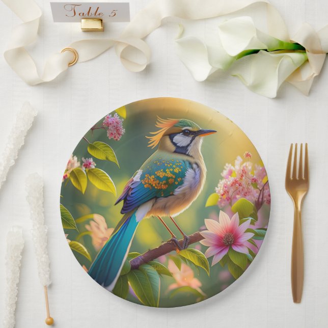 Green Headed Aquamarin Winged Fantasy Bird Pappteller (Hochzeit)