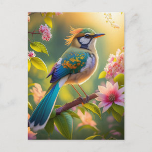 Green Headed Aquamarin Winged Fantasy Bird Postkarte