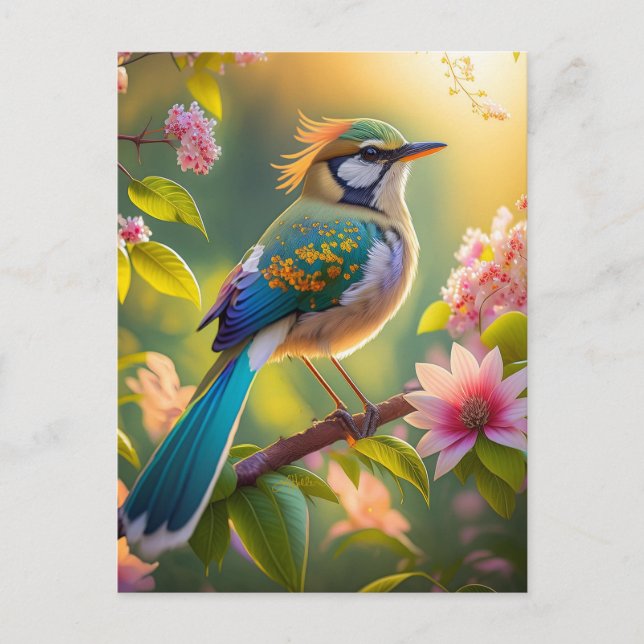 Green Headed Aquamarin Winged Fantasy Bird Postkarte (Vorderseite)