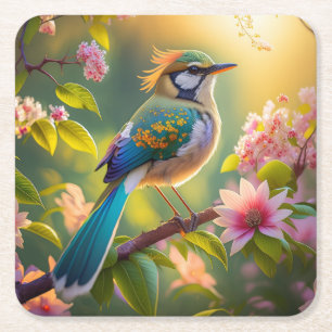 Green Headed Aquamarin Winged Fantasy Bird Rechteckiger Pappuntersetzer