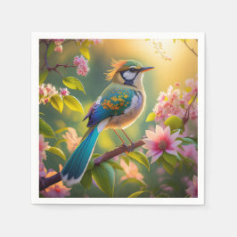 Green Headed Aquamarin Winged Fantasy Bird Serviette