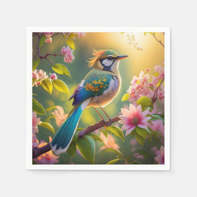 Green Headed Aquamarin Winged Fantasy Bird Serviette (Vorderseite)