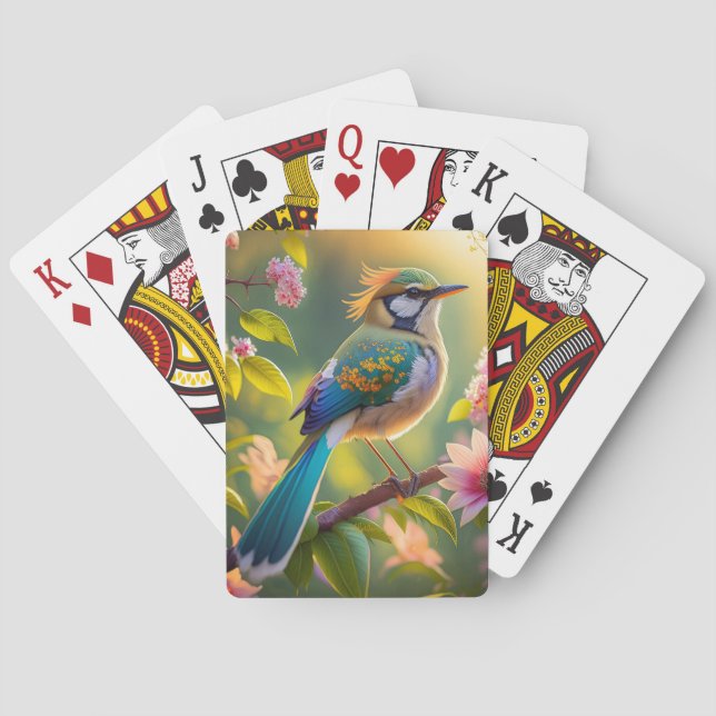 Green Headed Aquamarin Winged Fantasy Bird Spielkarten (Rückseite)