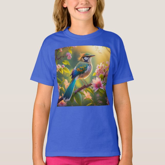 Green Headed Aquamarin Winged Fantasy Bird T-Shirt (Vorderseite)