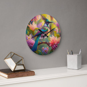 Green Headed Jay Fantasy Bird Große Wanduhr